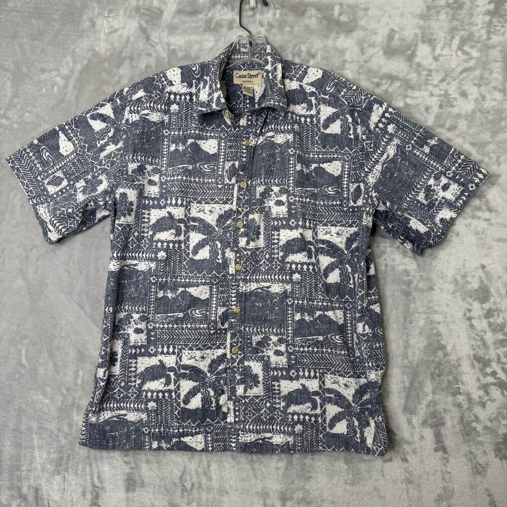 Cooke Street Honolulu Shirt Mens Large Blue White Hawaiian Print Button Up